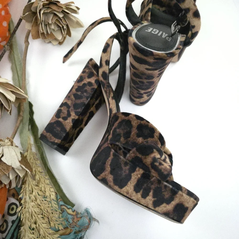 PAIGE Leopard Print Knot Front Platform Sandals - Brown Sz 8m - Picture 8 of 10